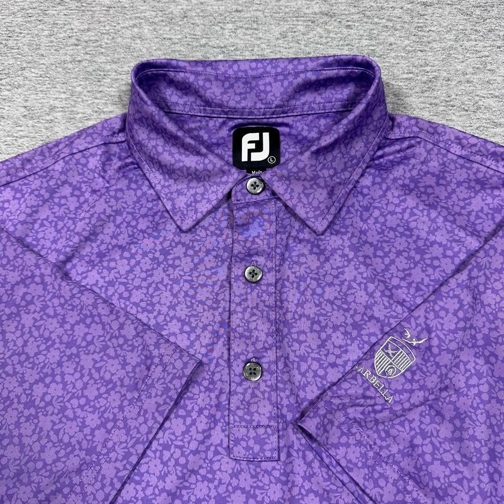 Footjoy Golf Polo Shirt Mens Large Purple Floral Performance Stretch Marbella